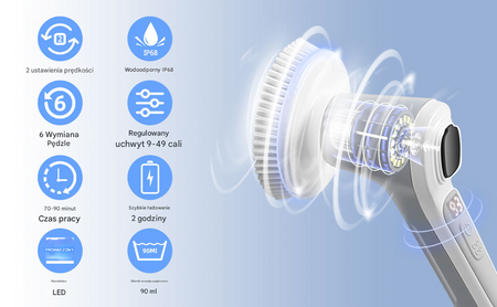 Elektryczna szczotka SHINE MATE – IP68, płyn czyszczący, wyświetlacz do czyszczenia fug łazienki kuchni