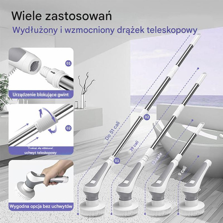 Elektryczna szczotka SHINE MATE – wyświetlacz, IP68, teleskop 125 cm do czyszczenia fug łazienki kuchni