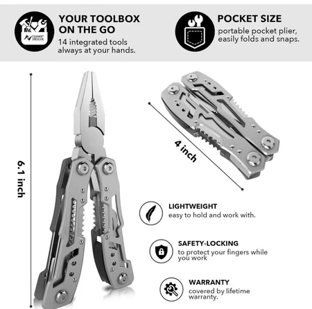 Multitool 14 w 1 – Narzędzie Wielofunkcyjne ze Stali Nierdzewnej