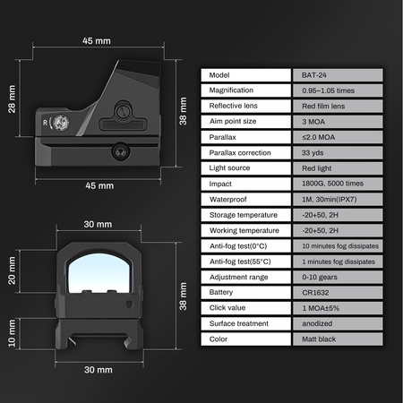 SPINA kolimator BAT-24 Red Dot Sight Celownik