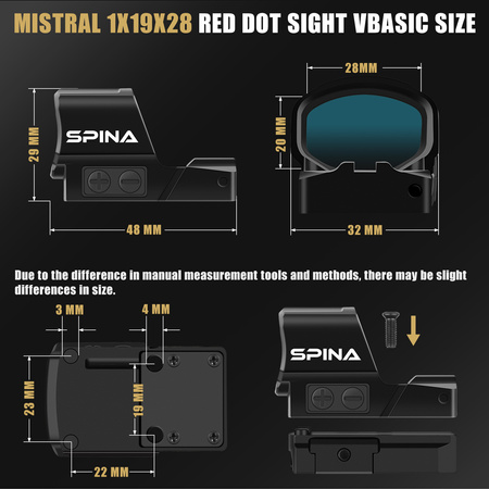 SPINA kolimator Mistral 1x19x28 RMR  Red Dot Sight Celownik- Premium IPX7