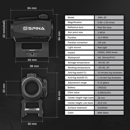 SPINA kolimator AWL-20 Red Dot Sight Celownik
